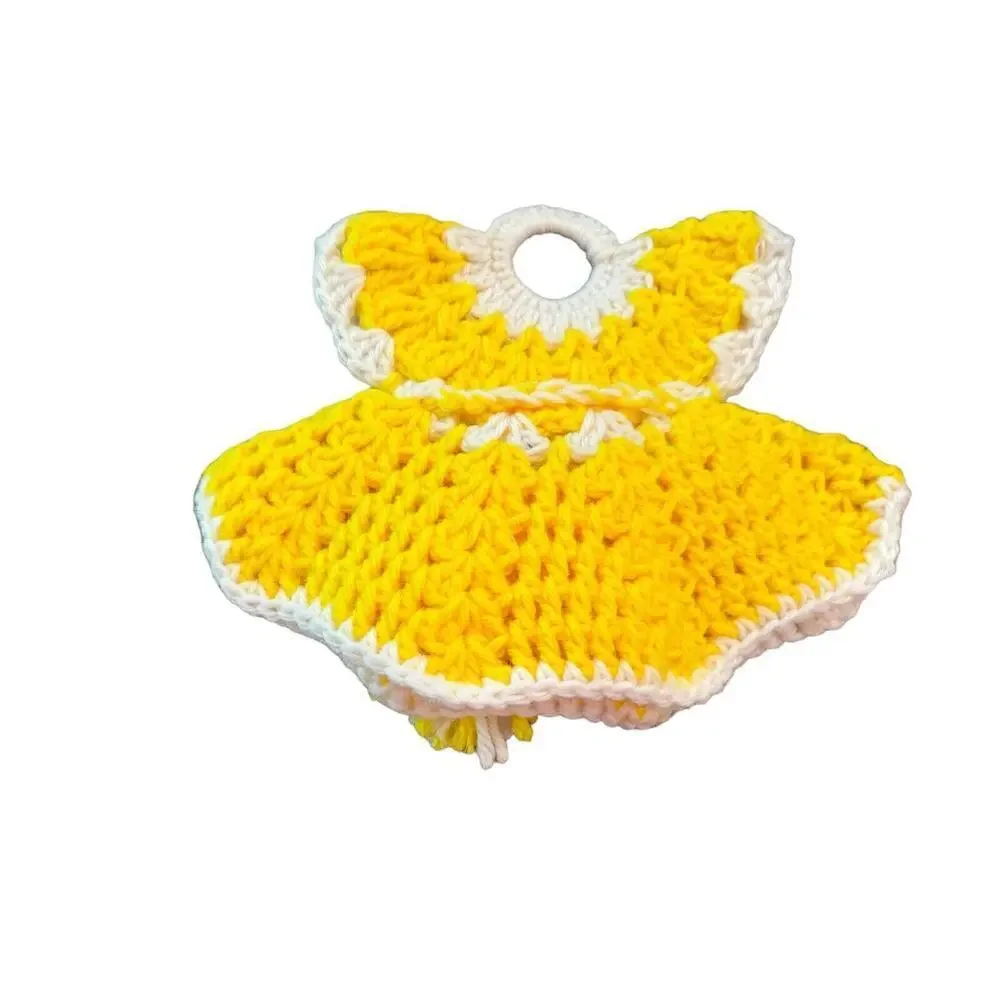 Vtg Hand Knitted Crochet Hot Pad Or Pot Holder Yellow Bright Grannycore Cottage